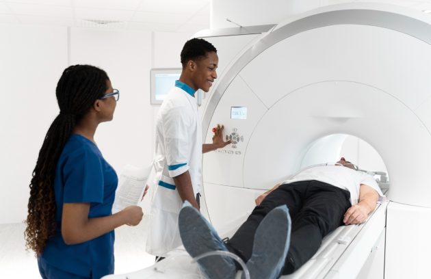 high angle patient getting ct scan